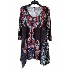 White Mark Successfully Comfortable Tunic Black Red Paisley Womens 2XL Plus ECU
